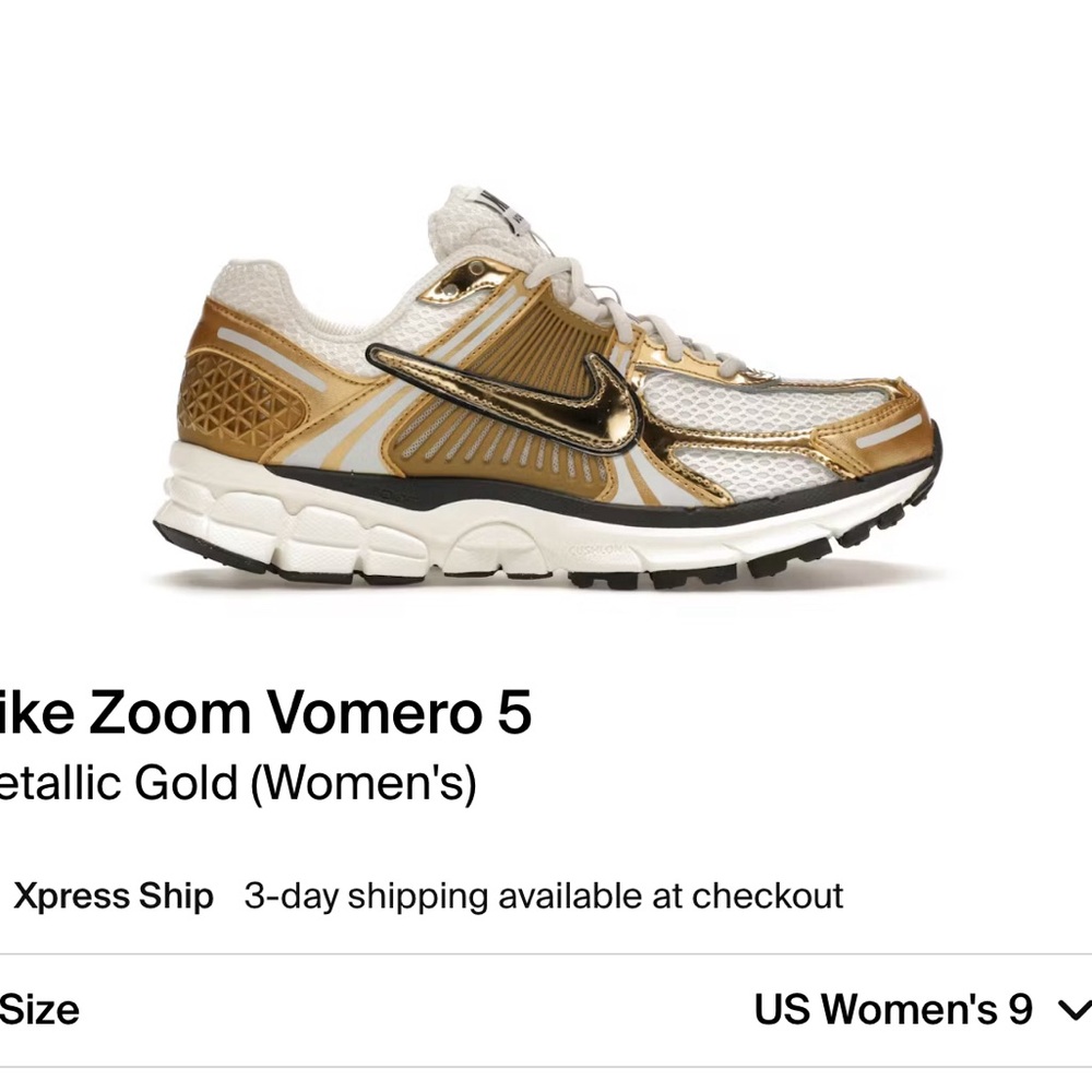 Nike Vomero GOLD metallic size 9